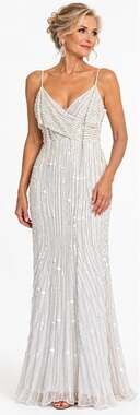 Mac Duggal White Sequin Beaded Formal Evening Gown Size 12